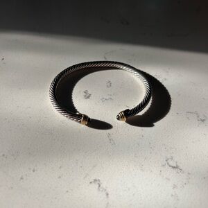 David Yurman mini cable Aquamarine Silver and Gold Bracelet